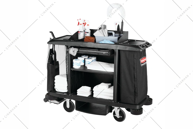 Rubbermaid Executive Geleneksel Tam Boy Kat Hizmetleri Arabası Siyah